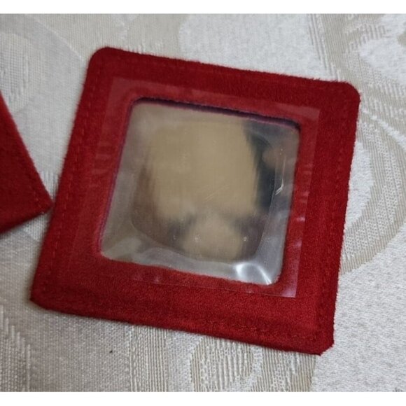 ELIZABETH ARDEN VINTAGE 1980s Red Faux Suede Travel MIRROR Compact Pouch NEW - Picture 3 of 6
